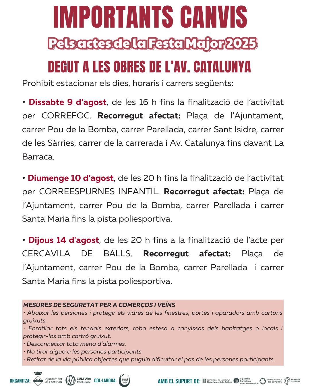 Canvis importants per la Festa Major 2025 a causa de les obres de l'Av. Catalunya!